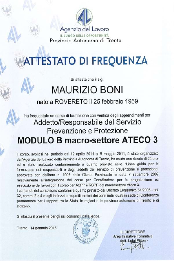 Attestato di frequenza - Studio Boni