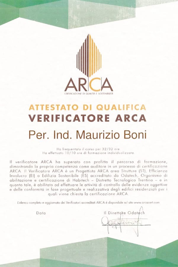 Attestato di qualifica Verificatore ARCA - Studio Boni