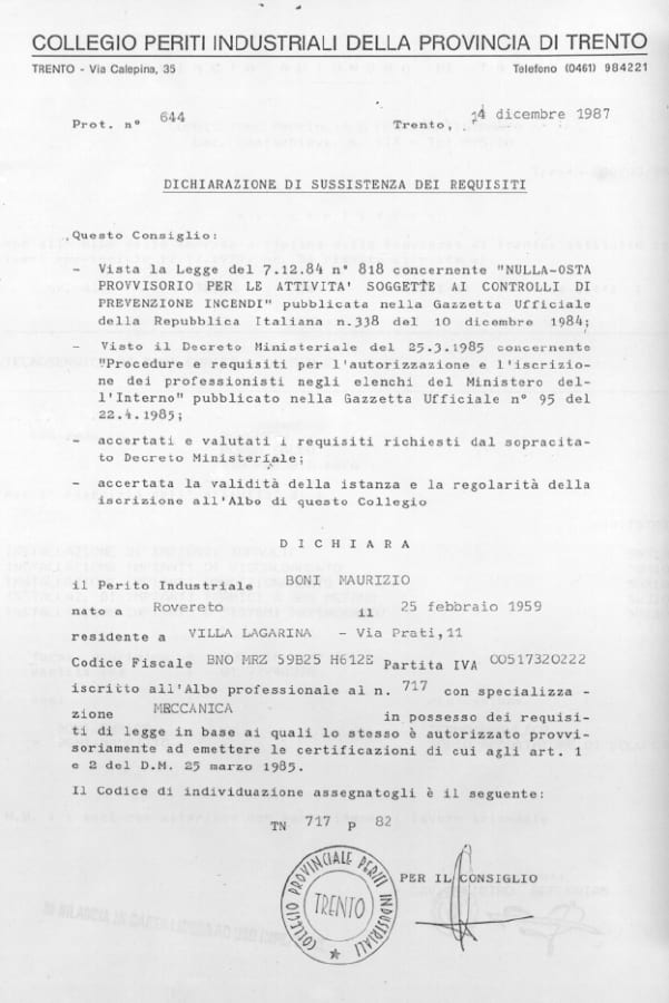 Dichiarazione di sussistenza dei requisiti - Studio Boni