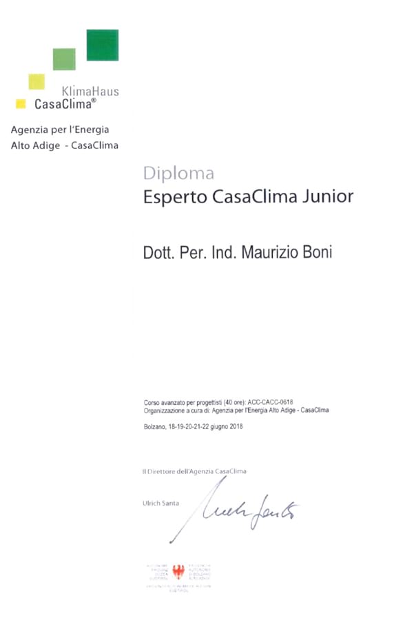Diploma Esperto CasaClima junior - Studio Boni