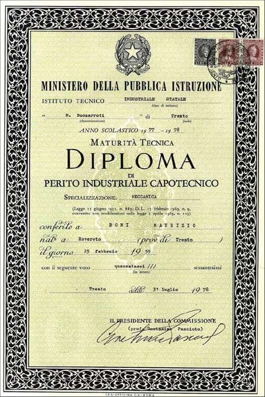 Diploma di perito tecnico capotecnico - Studio Boni
