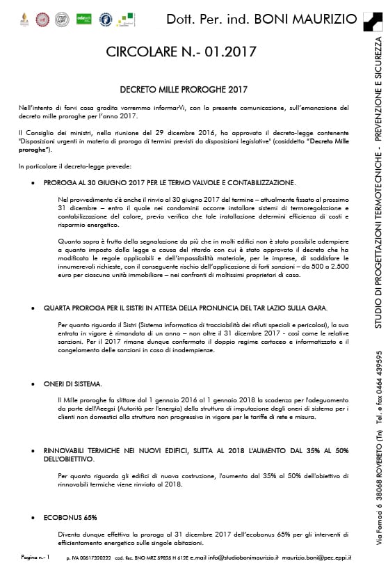 Decreto Mille Proroghe 2017 - Circolare 01.2017 - Studio Boni