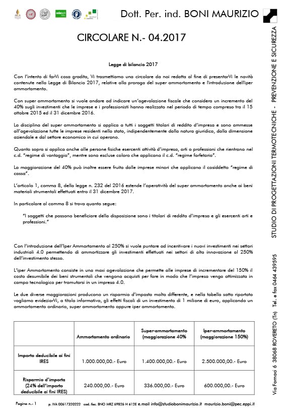 Legge di bilancio 2017 - Circolare 04.2017 - Studio Boni