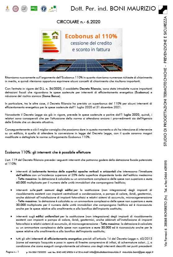 Ecobonus 110% - Circolare 06.2020 - Studio Boni