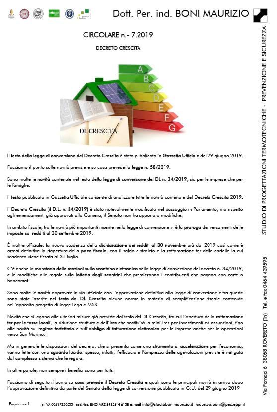 Decreto crescita base - Circolare 07.2019 - Studio Boni