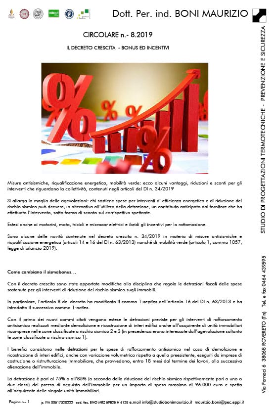 Il decreto crescita - bonus ed incentivi - Circolare 08.2019 - Studio Boni